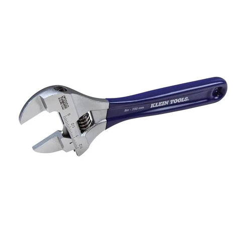 Slimmer Jaw Adjustable Wrench With Forged Construction And High Polish Chrome Finish 8 Inch displayed at a slight angle