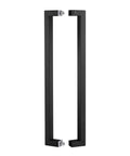 12 Inch Heavy Duty Stainless Steel Door Handle With Solid Standoffs, Rectangle Push-Pull Design, SUS 304 Matte Black, R3825, Tough As Nails Built To Last For High-Traffic Commercial Doors; pair front view