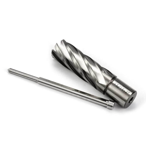 Annular cutter 13/16 in diameter with 2 in depth and 3/4 in Weldon shank with pilot pin for mag drill.