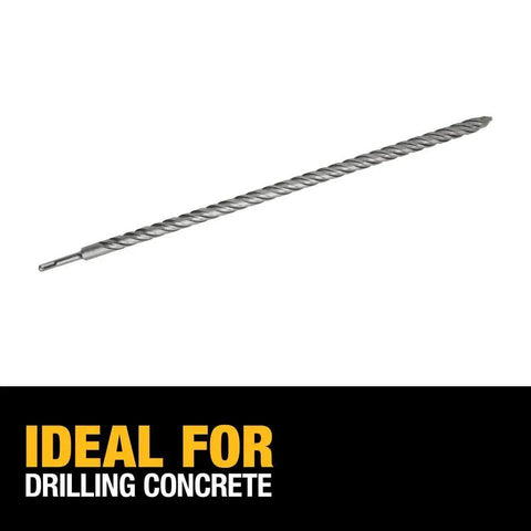 Rock Carbide SDS Plus Hammer Drill Bit, 3/4 Inch by 22 Inch by 24 Inch, shown diagonally with elongated four-flute helix.