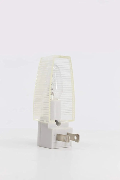 Night Light Wall Plug In With On Off Switch Warm White UL Listed 120V 4W, crystal clear housing, side view of plug.