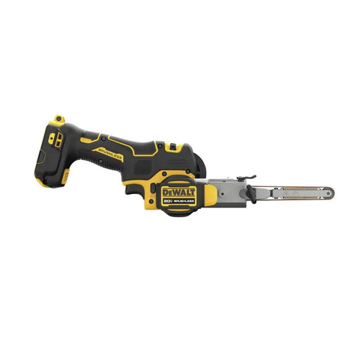 Side view of 20V Max XR Cordless Bandfile Belt Sander Bare Tool Only With Brushless Motor, 5600 RPM, 700 MWO, 104 Degree Swivel Arm