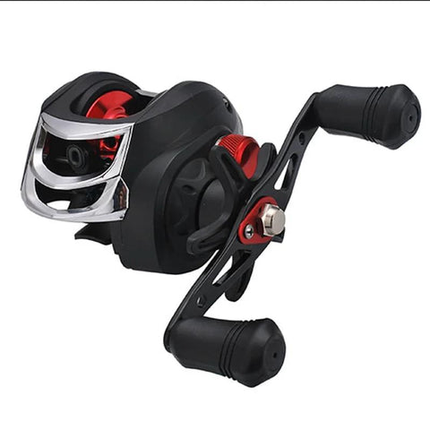 Water Drop Wheel fishing reel, all-metal frame with magnetic brake, black with red accents, Amazon brand