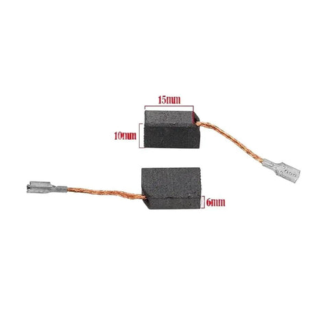 Heavy Duty Carbon Brush Replacement Kit For Corded Drills Planers And Cutters Fits Electric Hammer Tools 15mm X 10mm X 6mm Dual Pack showing two carbon brushes with wire connectors.