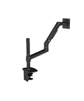 Full Motion Monitor Desk Mount Accommodates 17 To 32 Inch Displays featuring durable black aluminum arm and sturdy clamp.