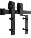 Sliding Barn Wood Double Door Hardware Kit With Black Rollers For Interior Sliding Barn Door, 5Ft Rail, side view of rollers