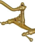 8 Inch Center Wall Mount Bathroom Faucet in Brushed Brass, Solid Brass Construction, Wall Mount 2-Hole Install, Drip-Free Ceramic Disc Cartridge