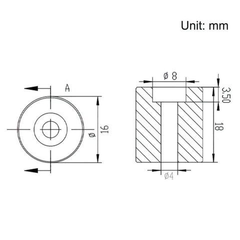 4 Pack Anodized Aluminum Hand Twist Leveling Nuts Plus Eight Silicone Heatbed Columns Solid M4 Threads Sixty Millimeter Diameter Mounts detailed drawing and measurements.