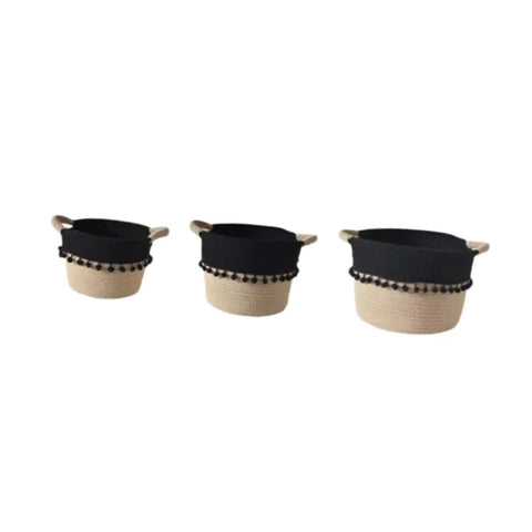 Super Chic Woven Storage Baskets Set Of Three Soft Cotton Rope And Straw Organizer Containers With Durable Handles And Tassel Details for organizing.