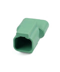 4 Pin Automotive Wiring Harness Connector With Diode, DT04-2P Style Male Connector in green plastic, side angle view