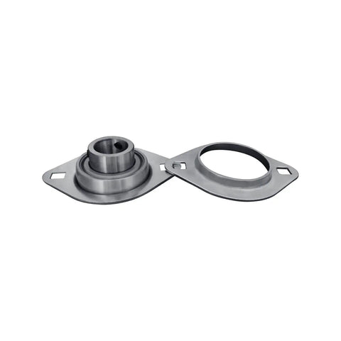 Rock Solid Flange Mounted Bearing With Pressed Steel Housing And Two Bolt Base For Smooth Shaft Rotation Internal Bore Measures Twenty Millimeters Heavy Duty Industrial Block With No Sweat Performance