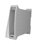 Grey 22.5mm DIN Rail Plastic Enclosure Railbox for compact PCB housing, front view, showcasing snap-fit design and ventilation features.