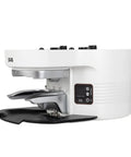 Gen 5 Automatic Espresso Coffee Tamper Built To Nail That Perfect Pull For Mahlkonig E80 Grinders With Adjustable Pressure And Precision Dialing For Straight Up Flawless Puck Prep In White, featured from the side.