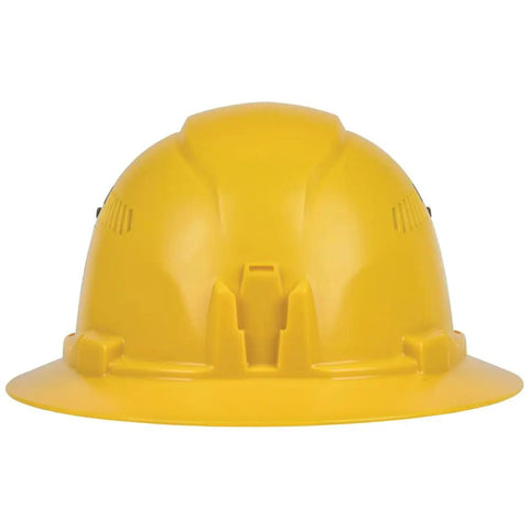 Vented Full Brim Hard Hat With Padded Comfort And Odor Resistant Self Wicking Sweatband For All Day Wear Yellow Safety Helmet Front View