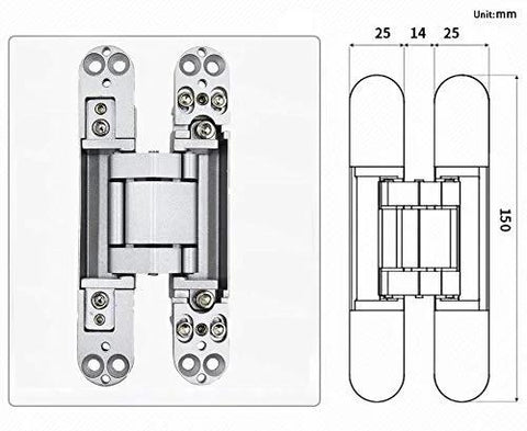 Hidden Door Hinges 6 Inch Concealed Zinc Alloy Butt Hinge With 180 Degree Swing And 3 Way Adjustable Design Pack Of 2