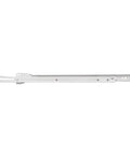 White Epoxy 16 Inch Bottom Mount Drawer Slide With Self Closing Action 3 Quarter Extension Heavy Duty Stamped Steel 50 Pound Weight