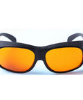 Heavy Hitter Laser Safety Glasses With OD5 Filter Blocking Violet Blue Green Lasers, front view with orange tinted lenses.