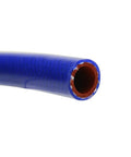 Close-up of Top Shelf 1 Inch Blue Reinforced Silicone Heater Hose Tubing showing smooth outer surface and inner diameter.