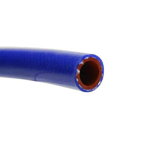 Close-up of Top Shelf 1 Inch Blue Reinforced Silicone Heater Hose Tubing showing smooth outer surface and inner diameter.