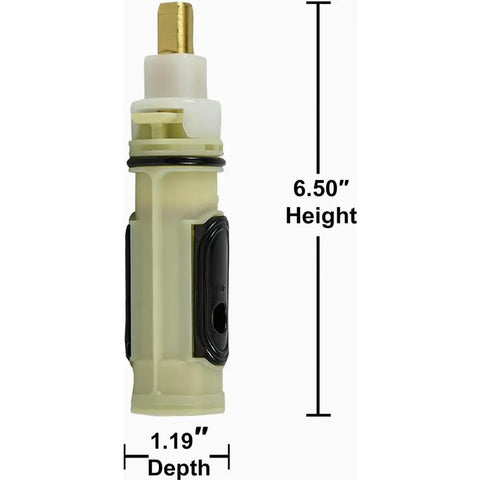 Replacement Moen Posi Temp Cartridge for tub and shower faucets, 6.50" height, 1.19" depth, durable plastic build, white finish.