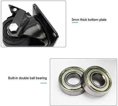 Heavy Duty Swivel Casters With Lock Brake Smooth Rolling Nylon Furniture Wheels 360 Degree Universal Caster Kit For Quiet Home showing 3mm thick bottom plate and built-in double ball bearing.
