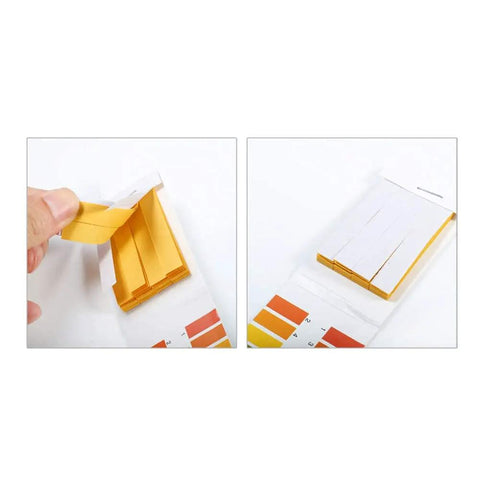 All In One Litmus Paper Test Kit With 80 Pcs pH Strips for Water and Soil Testing: close-up of yellow strips and color chart