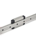 150mm MGN12 Linear Rail Guide With Black MGN12H Carriage Block For 3D Printers And CNC Machines Beefy Motion Kit With Red Rubber Stoppers And Spare Balls. Silver rail with black carriage block and red stopper for 3D printer or CNC motion