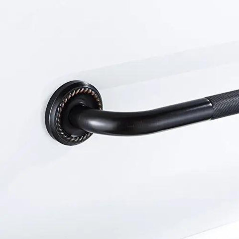 Close-up of Rock Solid 12 Inch Grab Bar Hella Secure Non Slip Handle Oil Rubbed Bronze Heavy Duty Safety Support Rail.