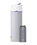 20 Oz Stainless Steel Filtered Water Bottle With NSF ANSI Standards 42, 53, and 401 Certification, Gray Purple, shown with filter