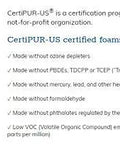 CertiPUR-US certification details for safe and eco-friendly foam materials, highlighting health and safety standards.