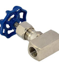 Needle valve, stainless steel 316, blue handwheel, female 3/8 in thread