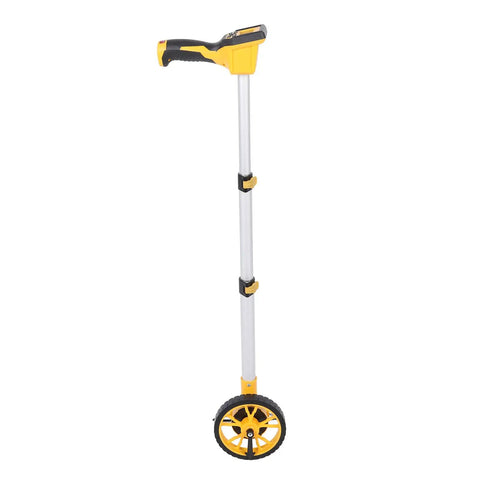 DAN&DRE Digital Display Measuring Wheel with Backlit LCD and IP54, tall with yellow and black handle and wheel.