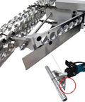 Close-up of Badass Performer Foam Planer Saw And Insulation Trimmer, showcasing swivel chain saw head and metal components.