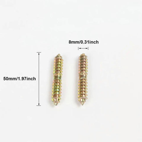 20 Piece Heavy Duty Double End Dowel Screws Iron Threaded Wood Connecting Bolts For Furniture Assembly And Woodworking Projects Tough As Nails Bulletproof Hold 8X60mm Hardware Set displayed with measurements