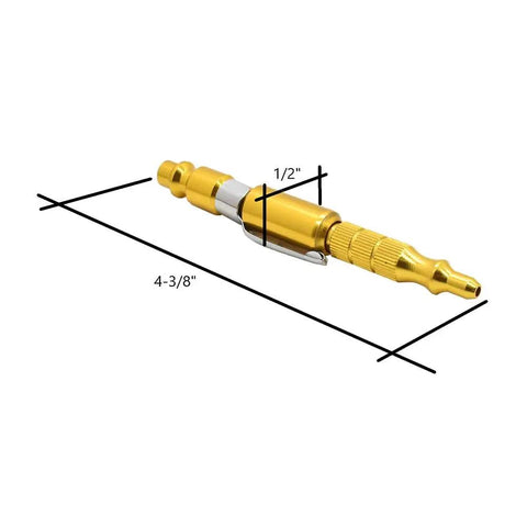 Straight Shooting Aluminum Air Blow Gun With Adjustable Pressure Dial And Concealed Pocket Clip 1/4 Inch Industrial Plug, showing size and details.