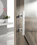 Heavy Duty 12 Inch Sliding Barn Door Handle Set In Brushed Nickel Flush Pull Handles For Interior Doors Durable Stainless Steel Construction Rust Resistant 2 Piece Kit Easy Install For Doors 1.375 To 1.75 Inch Thick installed on wooden door