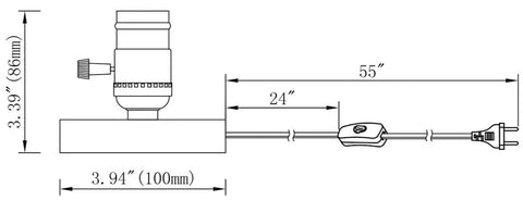 Diagram of Vintage Edison Desk Lamp With Industrial Loft Vibe, E26/E27 Plug In On Off Switch, dimensions and plug