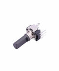 Five Piece RK09D1130 Rotary Encoder Set A1L C2P C3C Switch Type, single unit close-up, black knob, metal and plastic components