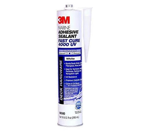 Marine Adhesive 4000 UV PN06580 White sealant cartridge front view, 295 mL, flexible waterproof sealant for boats RVs, UV-resistant.