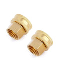 Copper Garden Hose Fitting Adapter Three Quarter GHT To One Half NPT Female Quick Connect Adapter pair on white background