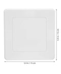 2 Pack Self Adhesive Access Panel For Drywall And Ceilings 4 X 4 Inch Inside Size Peel And Stick Pipe Hole Cover With Zero Drill Hassle Easy Fix And Reuse For Slick Finishes, white ABS panel measuring 5.9 x 5.9 inches.