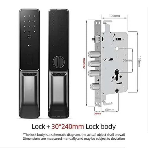 Zero Hassle Smart Door Lock Featuring Fingerprint Scan And Numeric Password Keyless Entry Automatic Electronic Deadbolt App Managed For Heavy Duty Home Security Setup with dimensions.