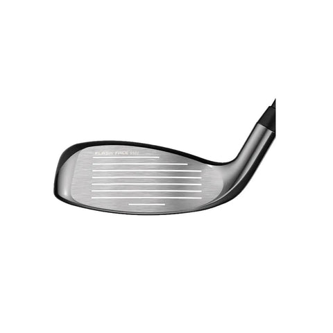 Close-up of club face on Rogue ST Max OS Lite 5 Hybrid Ladies Graphite 4.0 Flex Standard Golf Hybrid with lightweight swing and tungsten weighting.