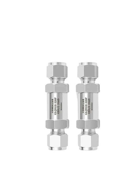 Two 304 stainless steel compression union filter valves for 1/8–1 in or 3–32 mm gas tubes