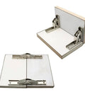 90 Degree Folding Door And Shelf Hinge With Hidden Bracket Table Holder Heavy Duty Steel Built shown in open and flat positions.