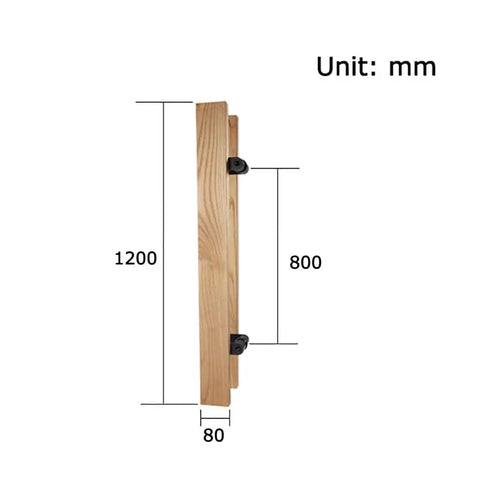 Side view of Solid Wood Push Pull Glass Door Handle For Hotels Shops And Homes Ash Wood Door Handle With Anti Corrosion Finish Dope Modern Look Durable Natural Wood Texture Ideal For Commercial And Residential Doors Available In 800mm And 1200mm Lengths.