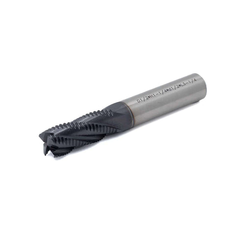 Front view of roughing end mill, JESTUOUS HSS square-nose, 4-flute, 1/2 in shank, 1-1/4 in flute length