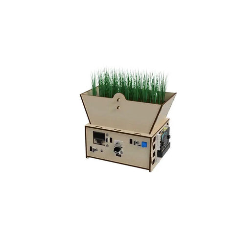 Addon For PicoBricks And MicroBit To Build Dope Space Farming Bots With Sensor Automation And Plant Growth Tracking For STEM Education And Creative Space Garden Simulations wooden plant growth bot kit with sensors and grass model
