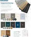 Amerock color and hardware finish suggestions for cabinet pairings with various pull lengths options, including Ashby polished chrome.