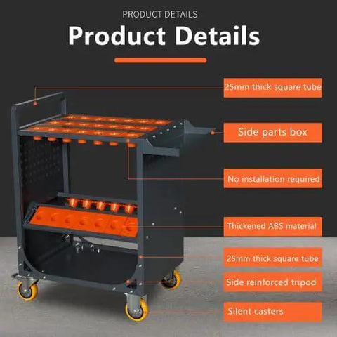 CAT40 Classic Mobile CNC Tool Storage Cart With Wheels, Pro Grade CNC Tool Holder for Machining Centers, 35 Tool Capacity, in antique grey